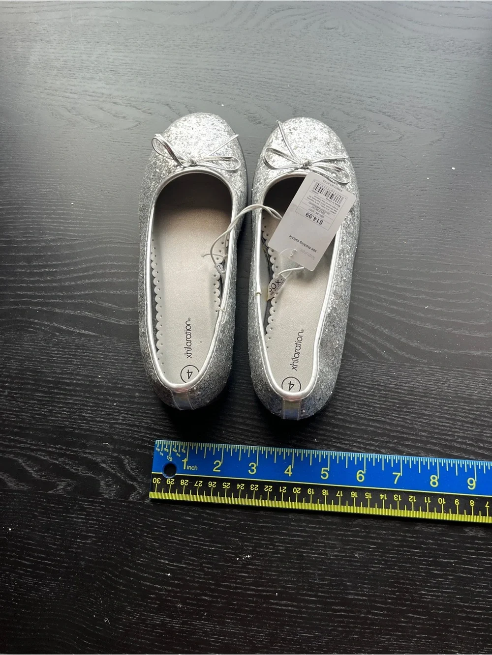 Xhilaration Silver Glitter Girls Ballet Flat Shoes Size 4 New Hummingbird